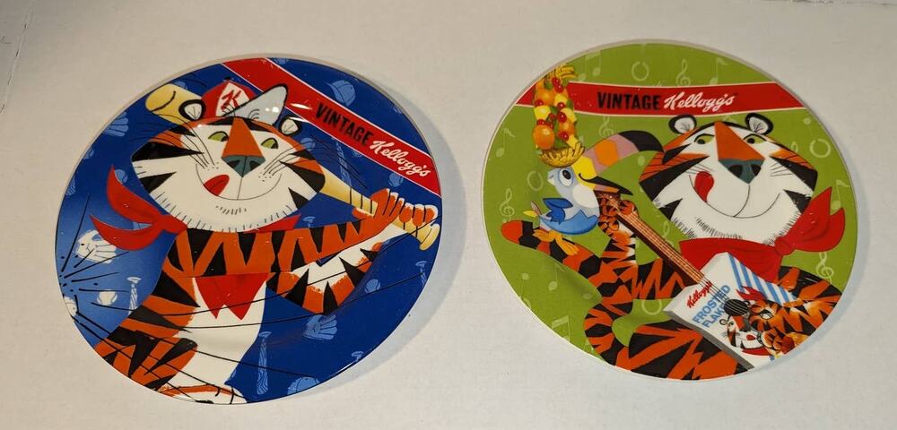 2007 Kellogg's Tony Tiger Sam Frosted Flakes Ceramic Plates Advertising Mint